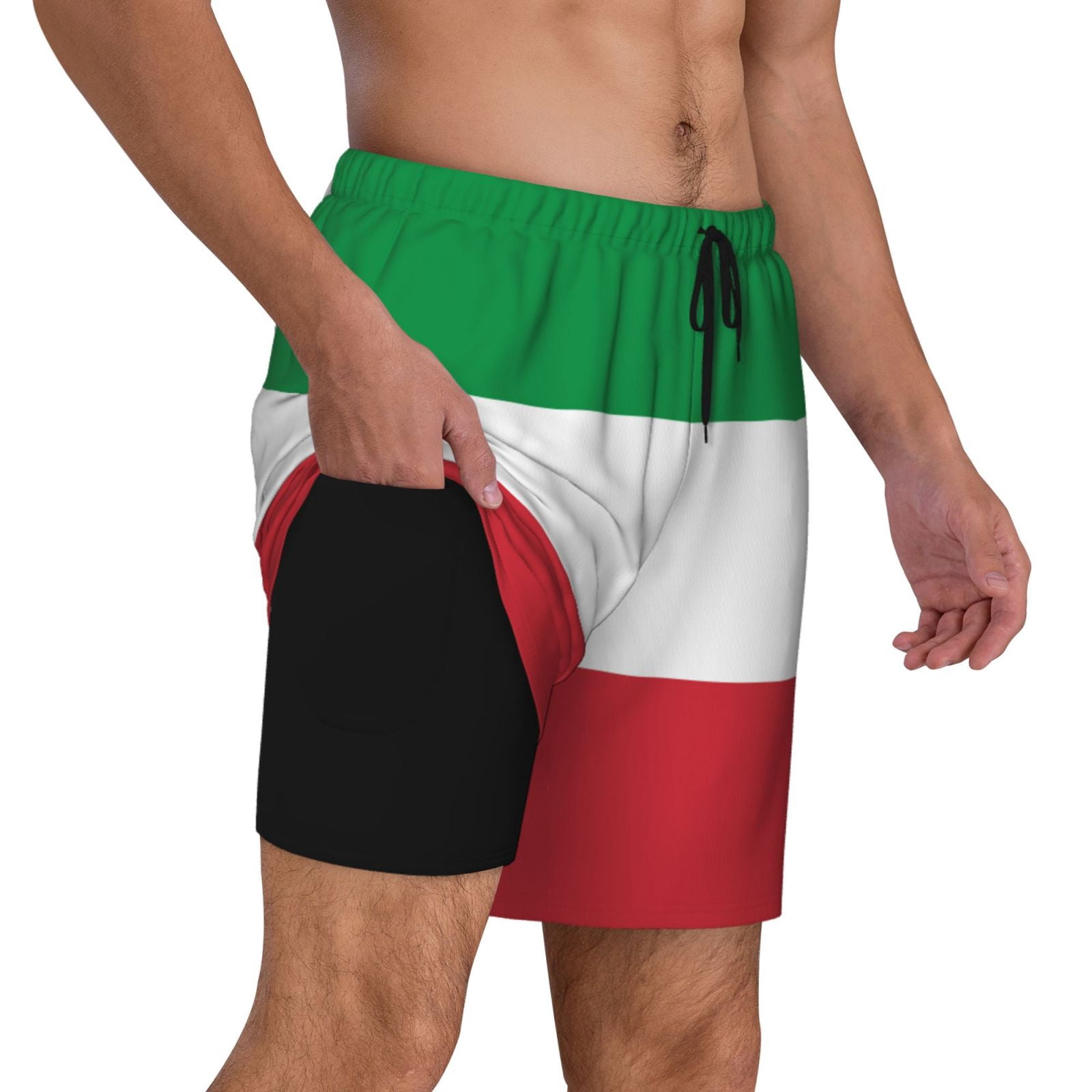Men's Flag Of Italy Swim Trunks with Compression Liner Bathing Suit Swimwear
