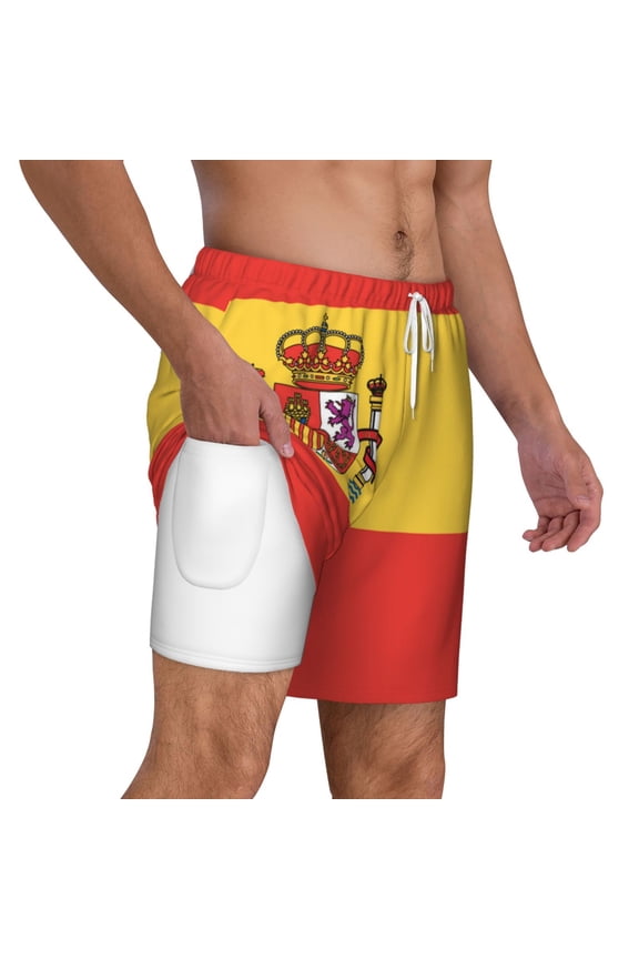Men's Flag Of Spain Swim Trunks with Compression Liner Bathing Suit Swimwear