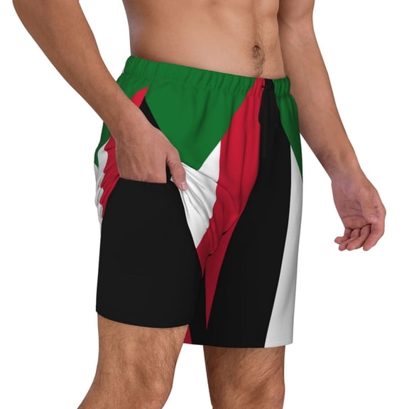 Men's Flag Of Sudan Swim Trunks with Compression Liner Bathing Suit Swimwear