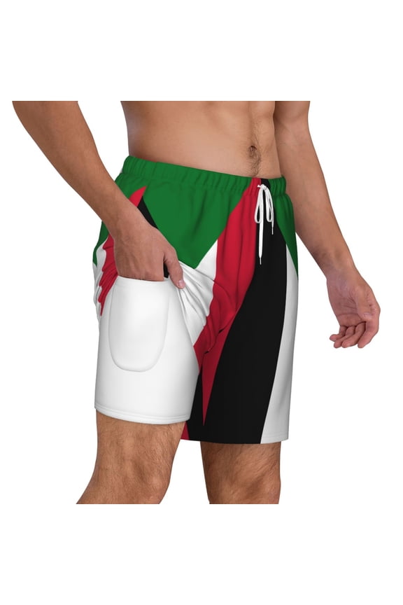 Men's Flag Of Sudan Swim Trunks with Compression Liner Bathing Suit Swimwear