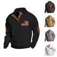 thumbnail image 1 of Men's Flag Print 3-Button Stand Collar Quarter-Zip Sweatshirt, Casual Outdoor Pullover Top, Spring Fall Patriotic Style,Orange,3XL, 1 of 5