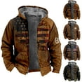 thumbnail image 1 of Men's Flag Print Fleece Lined Thickened Jacket with Zipper Hood - Casual Big Size Coat for Winter Fashion, Holiday Gifts, and Snow Activities, Great for Outdoor Enthusiasts,Blue,6XL, 1 of 4