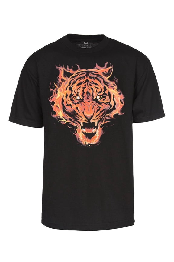 Men's Flaming Tiger Short-Sleeve T-Shirt - Black - Large