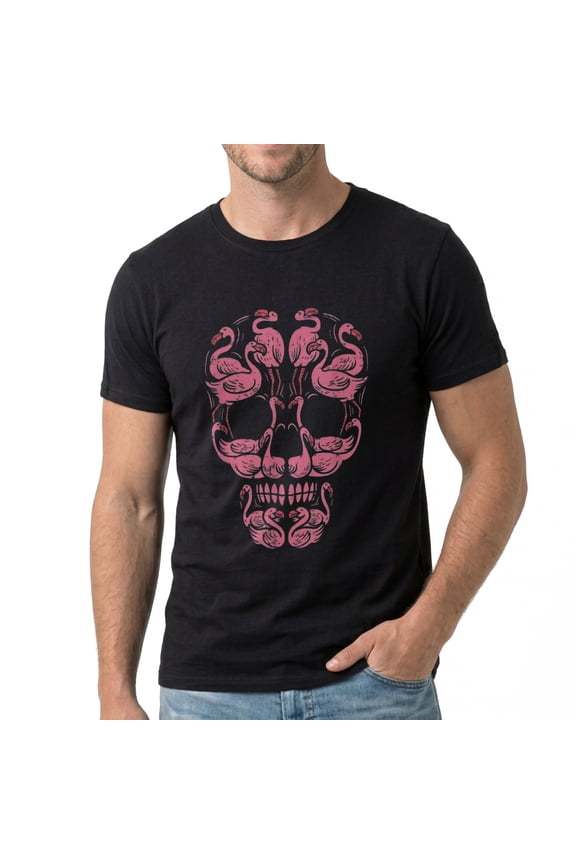 Men's Flamingo Skull Design Pattern Print Graphic T-Shirt, Premium Cotton Short Sleeve Crew Neck Tee