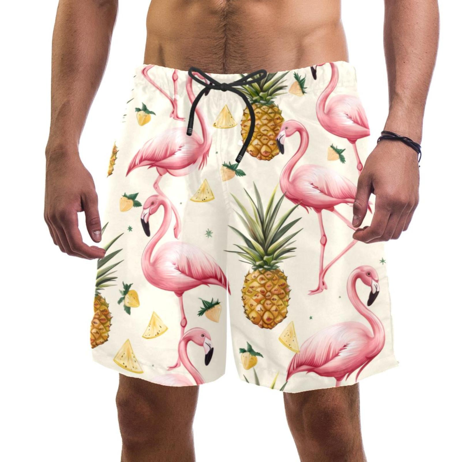 Men's Flamingos Pineapple Swim Trunks Quick Dry Board Shorts Bathing