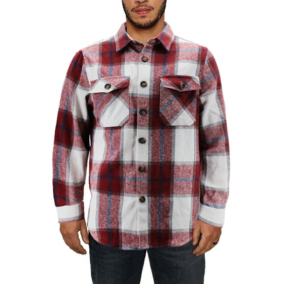 Men’s Flannel Button Up Plaid Cotton Blend Long Sleeve Casual Shirt (Lava, S)