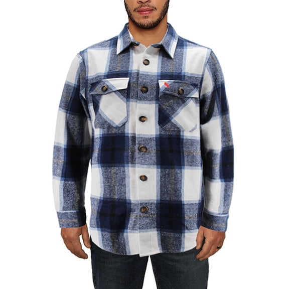 Men’s Flannel Button Up Plaid Cotton Blend Long Sleeve Casual Shirt (Navy, L)