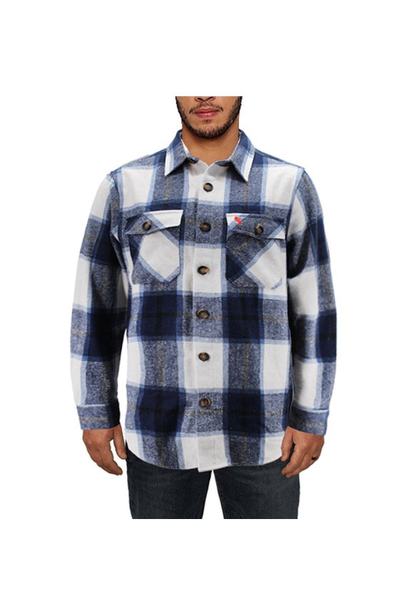 Men’s Flannel Button Up Plaid Cotton Blend Long Sleeve Casual Shirt (Navy, L)