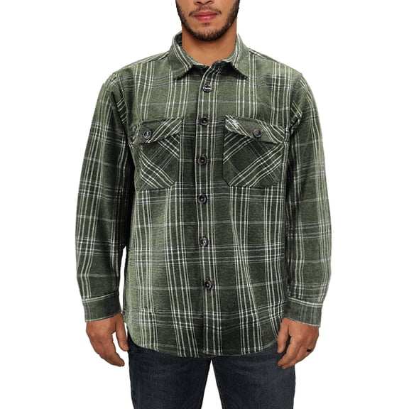 Men’s Flannel Button Up Plaid Cotton Blend Long Sleeve Casual Shirt (Olive, S)