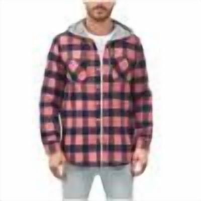 Men's Flannel Hoodie Shirts Casual Button Down Plaid Shirt Jackets for Men Long Sleeve Stylish Hooded with Pocket (XL, Pink)