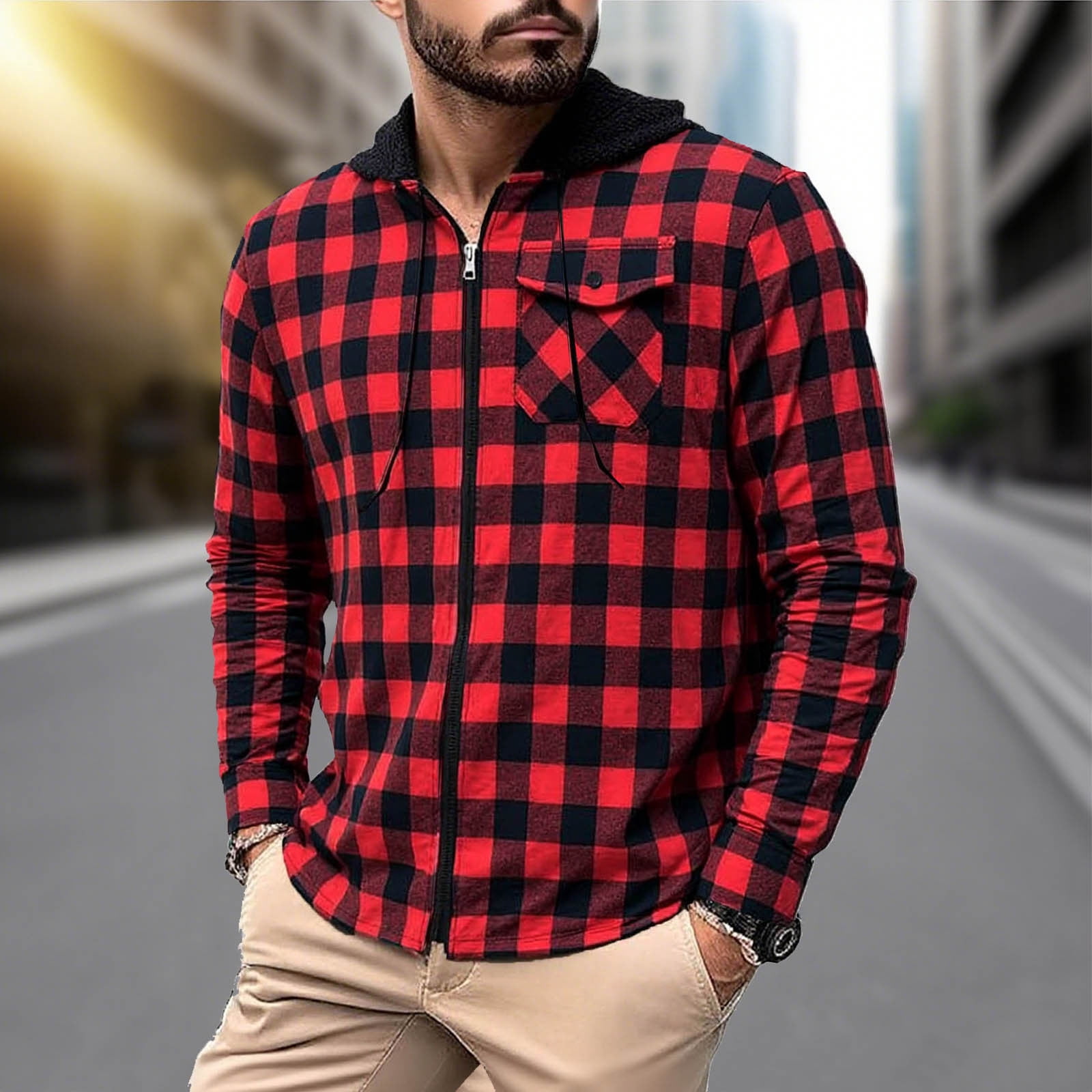 Men's Flannel Hoodie Shirts Casual Zip up Plaid Shirt Jackets for Men's Flannel Hoodie Shirts Casual Zip up Plaid Shirt Jackets for