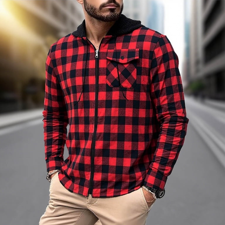 Men's Flannel Hoodie Shirts Casual Zip up Plaid Shirt Jackets for Men Long  Sleeve Classic Hooded with Pockets XL - Walmart.com