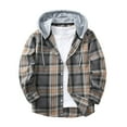 thumbnail image 1 of Men's Flannel Hoodie Shirts Long Sleeve Casual Vintage Button Down Plaid Shirt Jacket with Pocket Grey M, 1 of 3