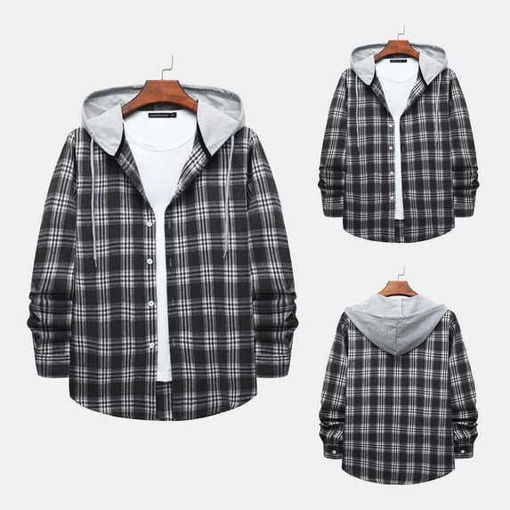 Men's Flannel Hoodie Shirts Long Sleeve Casual Vintage Button Down Plaid Shirt Jacket Men's Hooded Shirt Jacket Soft Lightweight Long Sleeve Work Travel Top for Men Fall Fashion Clothing