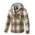 thumbnail image 1 of Men's Flannel Jackets Fleece Lined Hooded Plaid Shirt Jacket Casual Loose Thicken Quilted Buttons Down Winter Warm Coat, 1 of 7