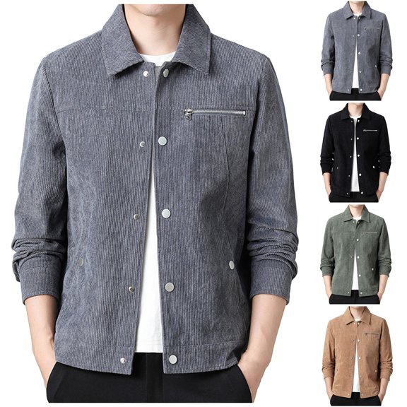 Men's Flannel Lined Cotton Jacket Winter Warm Long Sleeve Button Front Pockets Turndown Collar Windproof Outdoor Casual Coat