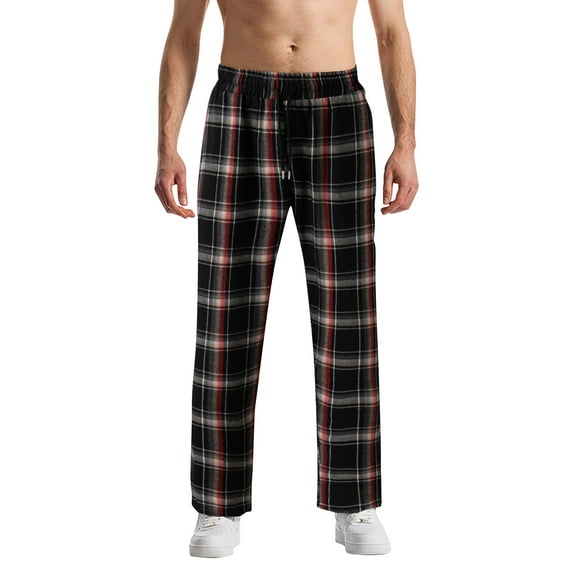 Men’s Flannel Pajama Pants – Soft Sleep & Lounge Pants with Pockets & Adjustable Drawstring – Plaid Bottoms Black L