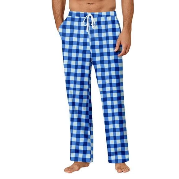 Men’s Flannel Pajama Pants – Soft Sleep & Lounge Pants with Pockets & Adjustable Drawstring – Plaid Bottoms Blue 2XL