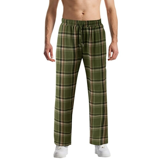 Men’s Flannel Pajama Pants – Soft Sleep & Lounge Pants with Pockets & Adjustable Drawstring – Plaid Bottoms Green M