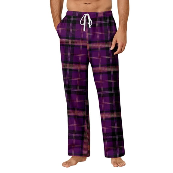 Men’s Flannel Pajama Pants – Soft Sleep & Lounge Pants with Pockets & Adjustable Drawstring – Plaid Bottoms Purple 3XL