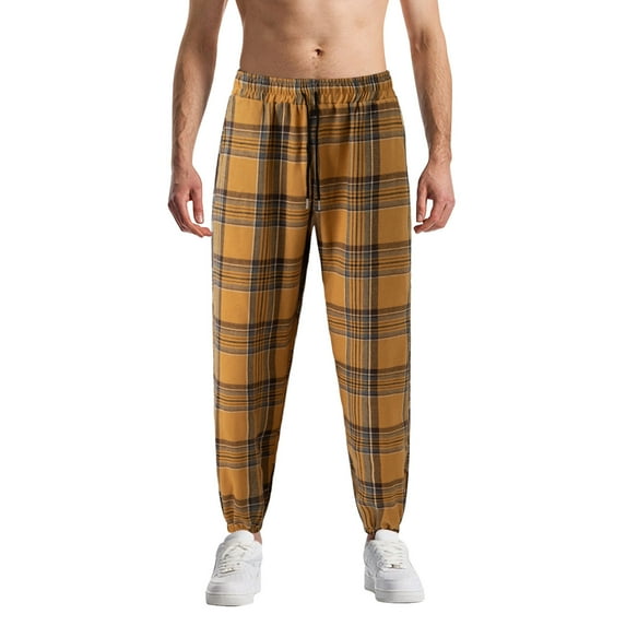 Men’s Flannel Pajama Pants – Soft Sleep & Lounge Pants with Pockets & Adjustable Drawstring – Plaid Bottoms Yellow 2XL