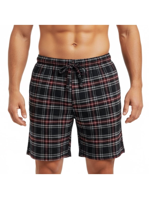 Men's Flannel Pajama Shorts - Super Soft Cotton Plaid Shorts with Pockets and Drawstrings - Sleep and Lounge Design 2, Large