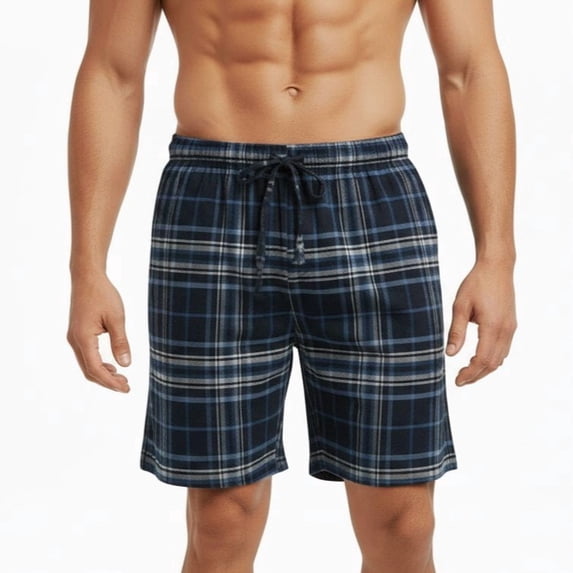 Men's Flannel Pajama Shorts - Super Soft Cotton Plaid Shorts with Pockets and Drawstrings - Sleep and Lounge Design 3, Small