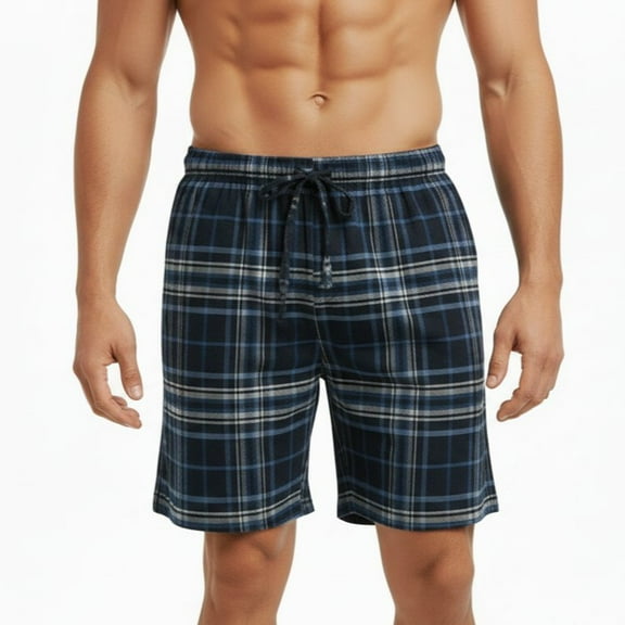 Men's Flannel Pajama Shorts - Super Soft Cotton Plaid Shorts with Pockets and Drawstrings - Sleep and Lounge Design 3, Small