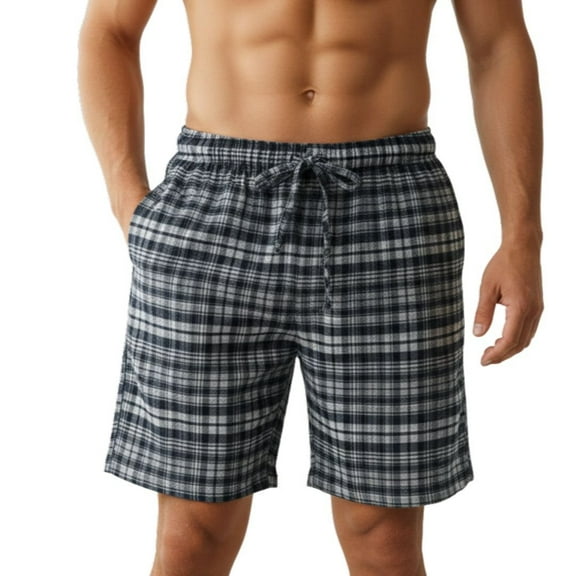 Men's Flannel Pajama Shorts - Super Soft Cotton Plaid Shorts with Pockets and Drawstrings - Sleep and Lounge Design 4, Large