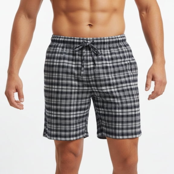 Men's Flannel Pajama Shorts - Super Soft Cotton Plaid Shorts with Pockets and Drawstrings - Sleep and Lounge Design 4, Small