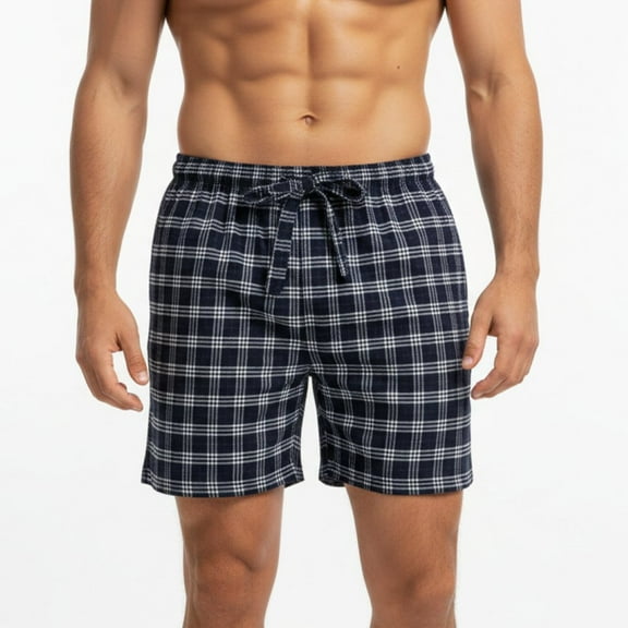 Men's Flannel Pajama Shorts - Super Soft Cotton Plaid Shorts with Pockets and Drawstrings - Sleep and Lounge Design 5, Large
