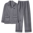 thumbnail image 1 of Men's Flannel Pajamas Set Pockets Long Sleeve Button Up Shirt and Wide Leg Pjs Bottoms 2 Piece Sleepwear Suits (4XL, Gray), 1 of 3
