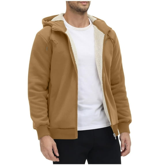 Men's Flannel Plaid Hooded Jackets Full Zip Sherpa Fleece Lined Hoodies Fashion Warm Coat