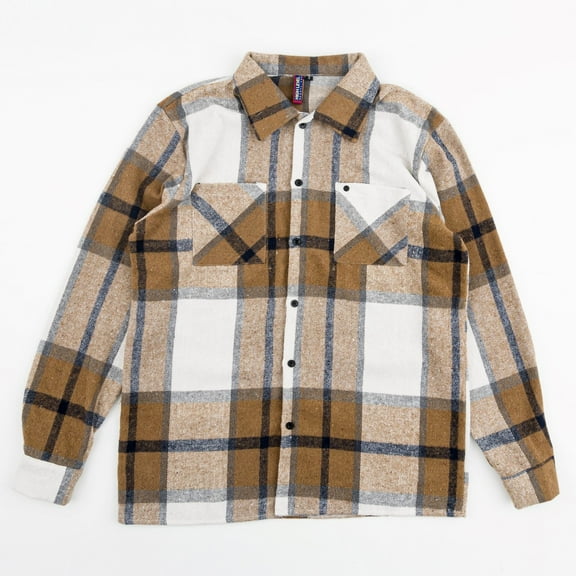 Men's Flannel Plaid Shirt - Casual Men's Wear, Comfortable Fit, Versatile Style, Ideal for Everyday Wear - Menswear (Tan, L)