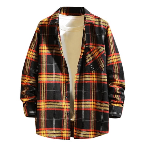 Men's Flannel Plaid Shirt Jacket 2023 Spring Fall Long Sleeve Plaid Thin Coats Soft Button Down Shirts Jackets