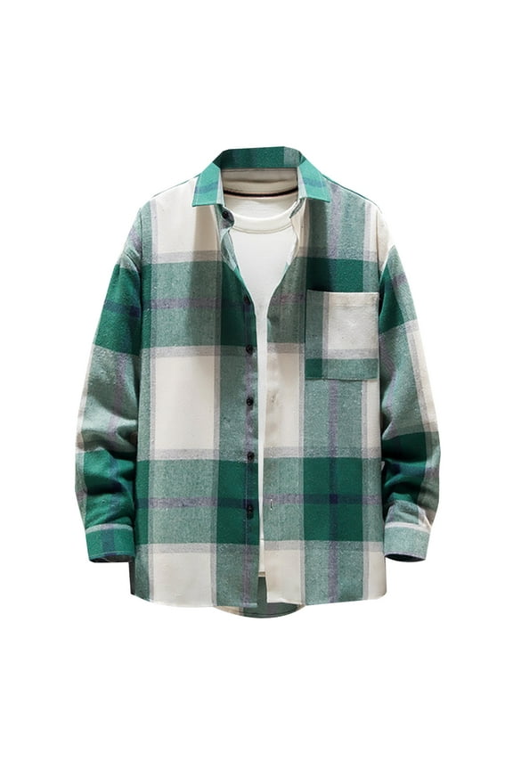 Men's Flannel Plaid Shirt Jacket Spring Fall Long Sleeve Plaid Thin Coats Soft Button Down Shirts Jackets