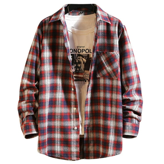 Men's Flannel Plaid Shirt Jacket 2023 Spring Fall Long Sleeve Plaid Thin Coats Soft Button Down Shirts Jackets