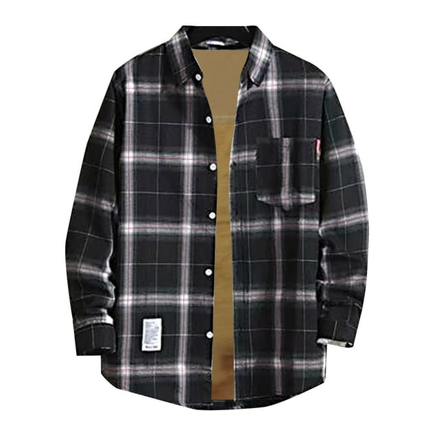 Men's Flannel Plaid Shirt Jacket Winter Warm Long Sleeve Quilted Fleece ...