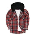 thumbnail image 1 of Men's Flannel Plaid Shirt Jackets Long Sleeve Casual Lightweight Quilted Shacket Button Down Hooded Insulated Coat, 1 of 5