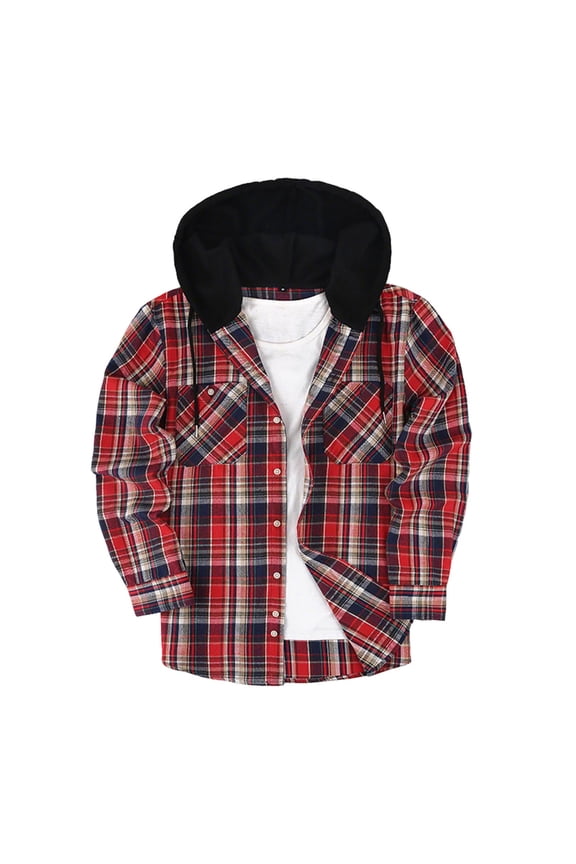 Men's Flannel Plaid Shirt Jackets Long Sleeve Casual Lightweight Quilted Shacket Button Down Hooded Insulated Coat