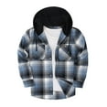 thumbnail image 1 of Men's Flannel Plaid Shirt Jackets Long Sleeve Casual Lightweight Quilted Shacket Button Down Hooded Insulated Coat, 1 of 3