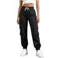thumbnail image 1 of Kid's Cargo Pants High Waisted Wide Leg Trousers Baggy Stretchy Pant Fashion Trendy Hiking Travel Streetwear Outfits (S, Black), 1 of 7