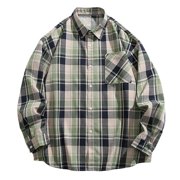 Men's Flannel Plaid Shirts Long Sleeve Regular Fit Casual Button Down Checkered Buffalo Plaid Shirt for Spring and Autumn Green S