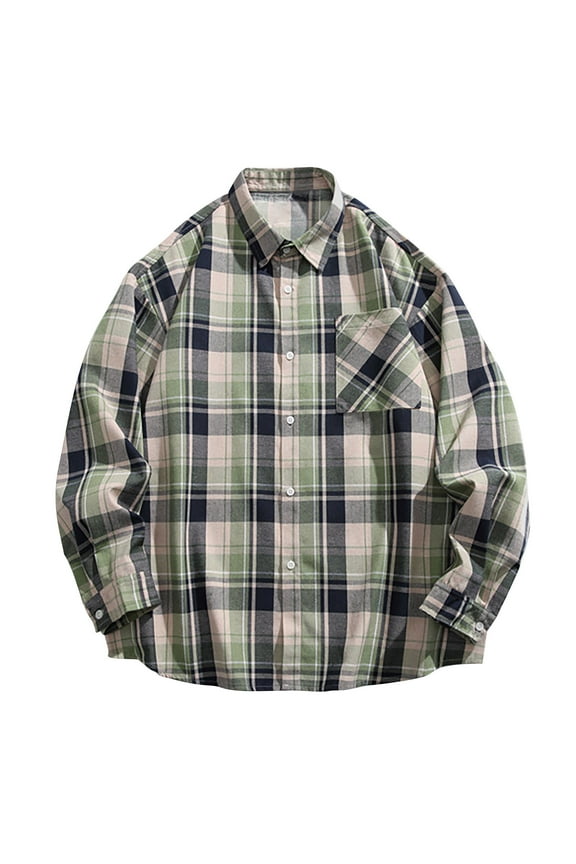 Men's Flannel Plaid Shirts Long Sleeve Regular Fit Casual Button Down Checkered Buffalo Plaid Shirt for Spring and Autumn Green S