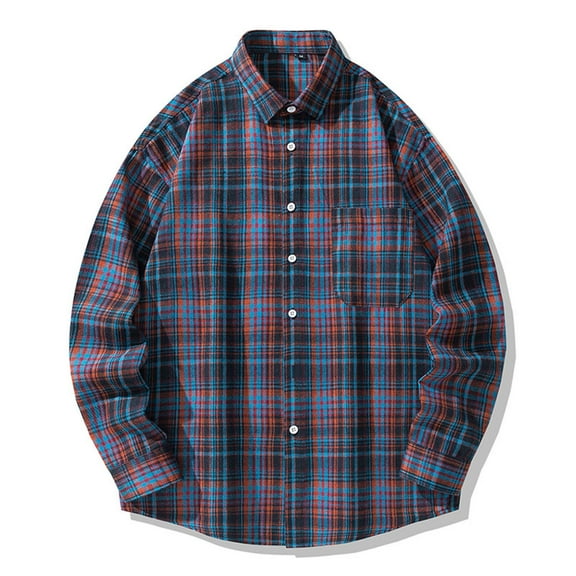 Men's Flannel Plaid Shirts Oversized Long Sleeve Button Down Shackets Business Casual Blouse Top Black 2XL