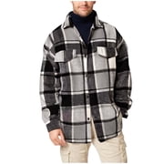 Mens Flannel Shirt Button down Checked Shirts Coat Long Sleeve Padded Lumberjack Jacket Multipocket Quilted Plaid Printed Windbreak Coats for Outing, Vacation