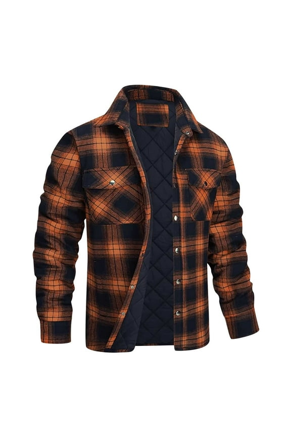 Men's Flannel Shirt Jacket Clearance,Plaid Winter Coat Tartan Checkered Jacket Quilted Long Sleeve Button Down Outdoor Outwear Lumberjack Jacket for Men UK Size 8-16