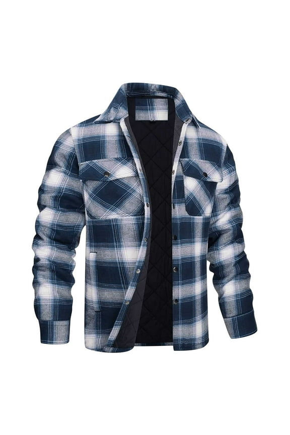 Men's Flannel Shirt Jacket Sale Clearance,Plaid Winter Coat Tartan Checkered Jacket Quilted Long Sleeve Button Down Outdoor Outwear Lumberjack Jacket for Men UK Size 8-16