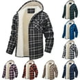 thumbnail image 1 of Men's Flannel Shirt Jacket Sherpa Lined Plaid Jackets Coat Full Zip Up Hoodie Winter Outwear Saffron XL, 1 of 6