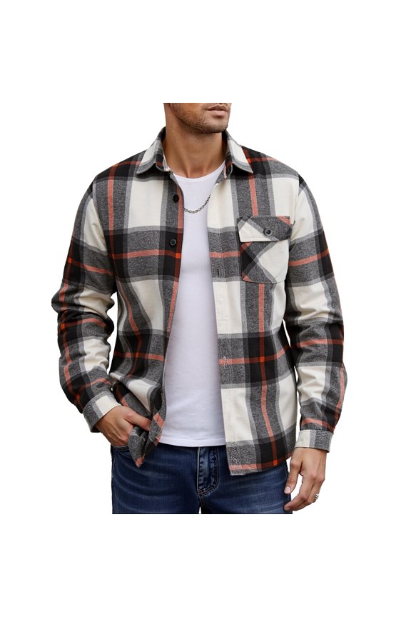 Men's Flannel Shirt Jacket, Thick Brushed Long Sleeve with Button Front, Warm Layering Piece for Fall, Winter & Outdoor Saffron M